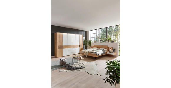 SCHLAFZIMMER Eichefarben, Magnolie  - Eichefarben/Magnolie, Design, Glas/Holz (180/200cm) - Valnatura