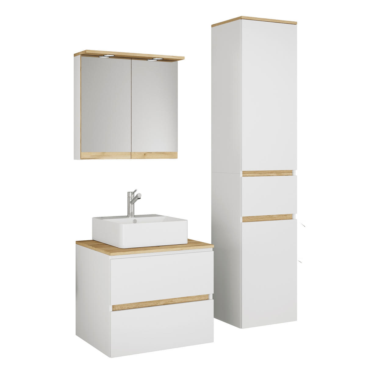 BADEZIMMER 4-teilig  in 90 cm  - Honigeiche/Weiß, Trend, Keramik/Holzwerkstoff (90cm) - MID.YOU