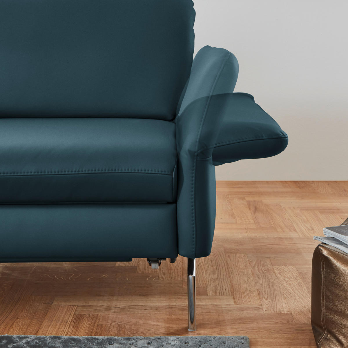 ECKSOFA in Echtleder Blau  - Blau/Alufarben, Konventionell, Leder/Metall (220/284cm) - Beldomo Premium