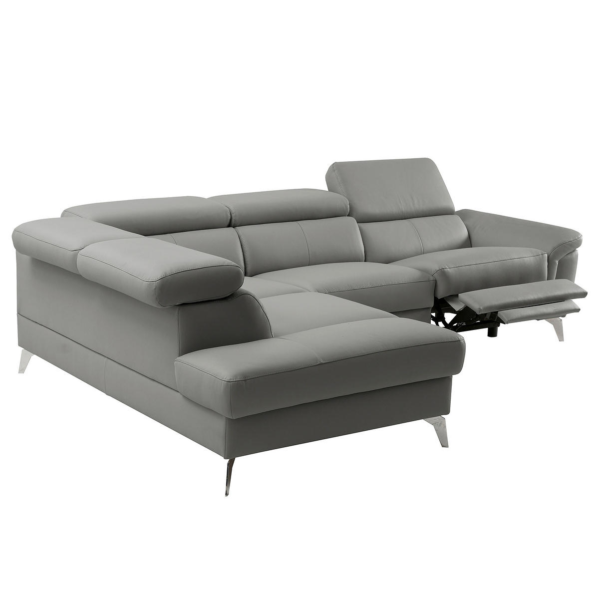 ECKSOFA SONO Anthrazit Echtleder Lederlook Bettkasten, Armteilverstellung, Kopfteilverstellung  - Chromfarben/Anthrazit, Design, Leder/Textil (210/265cm) - Livetastic