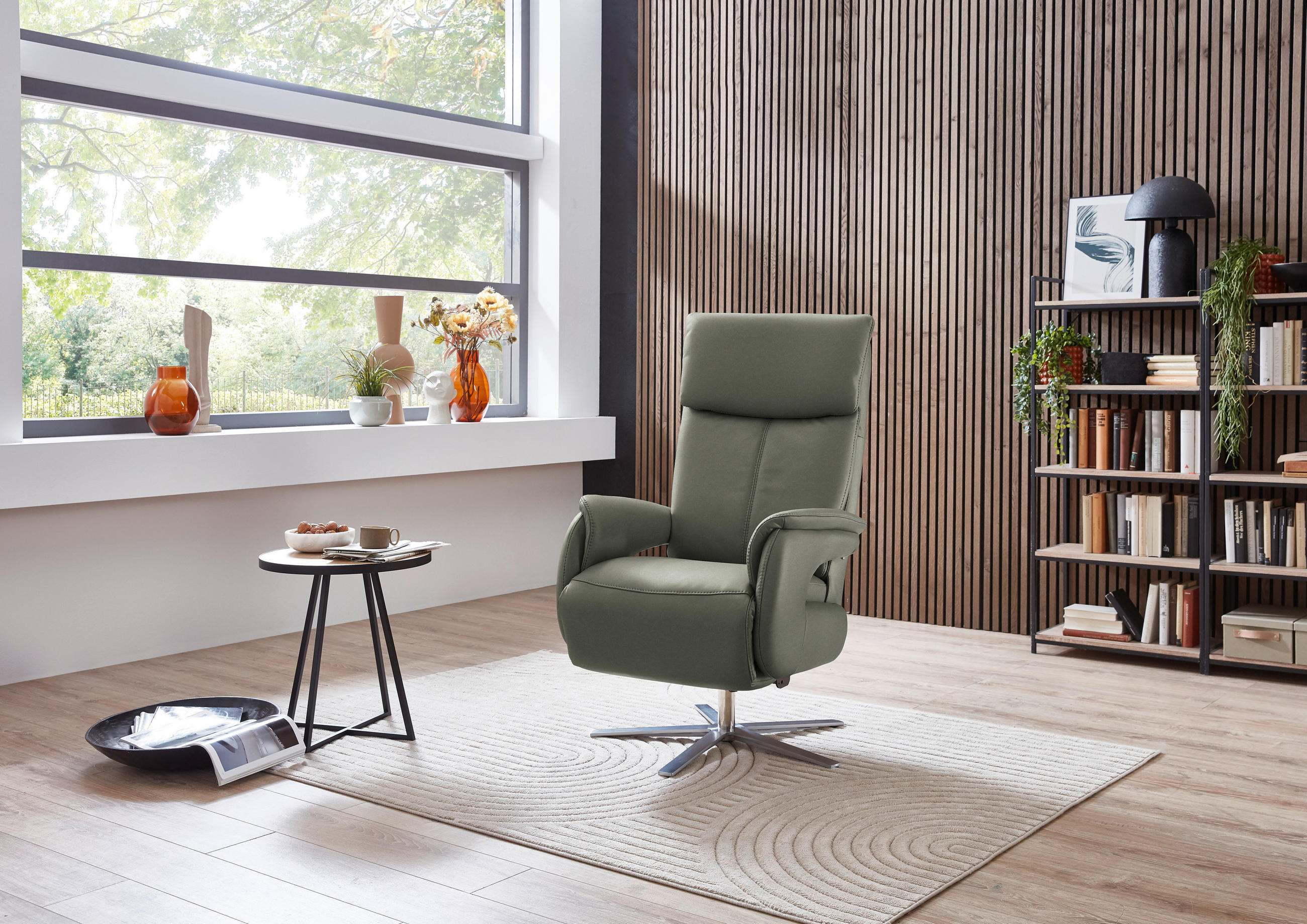 RELAXSESSEL in Leder Grau  - Edelstahlfarben/Grau, Design, Leder/Metall (70/124/85cm) - Cantus