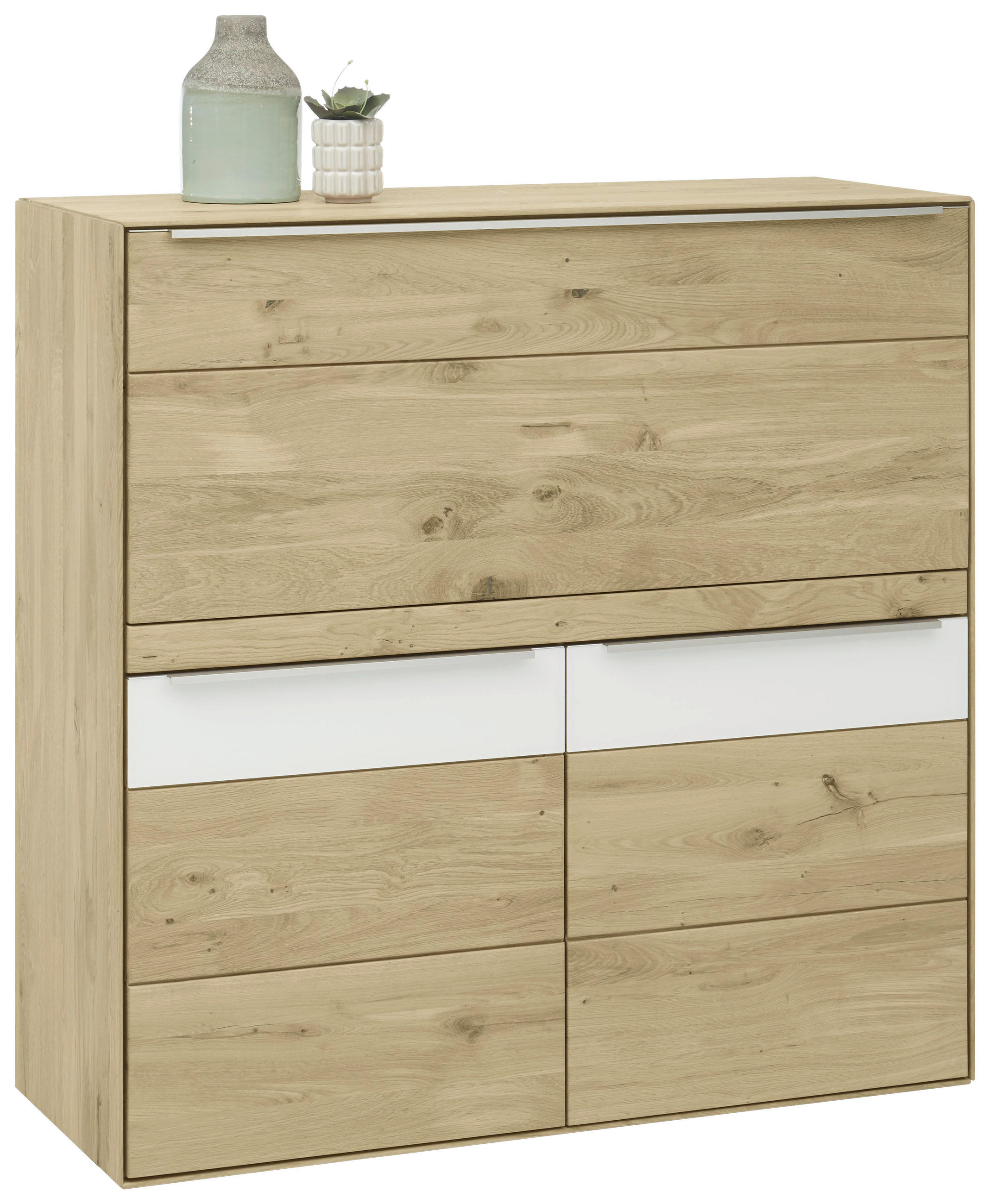 SEKRETÄR  Stauraum, in verschiedenen Holzarten erhältlich  - Edelstahlfarben/Eichefarben, Natur, Leder/Glas (122/124/47cm) - Valnatura