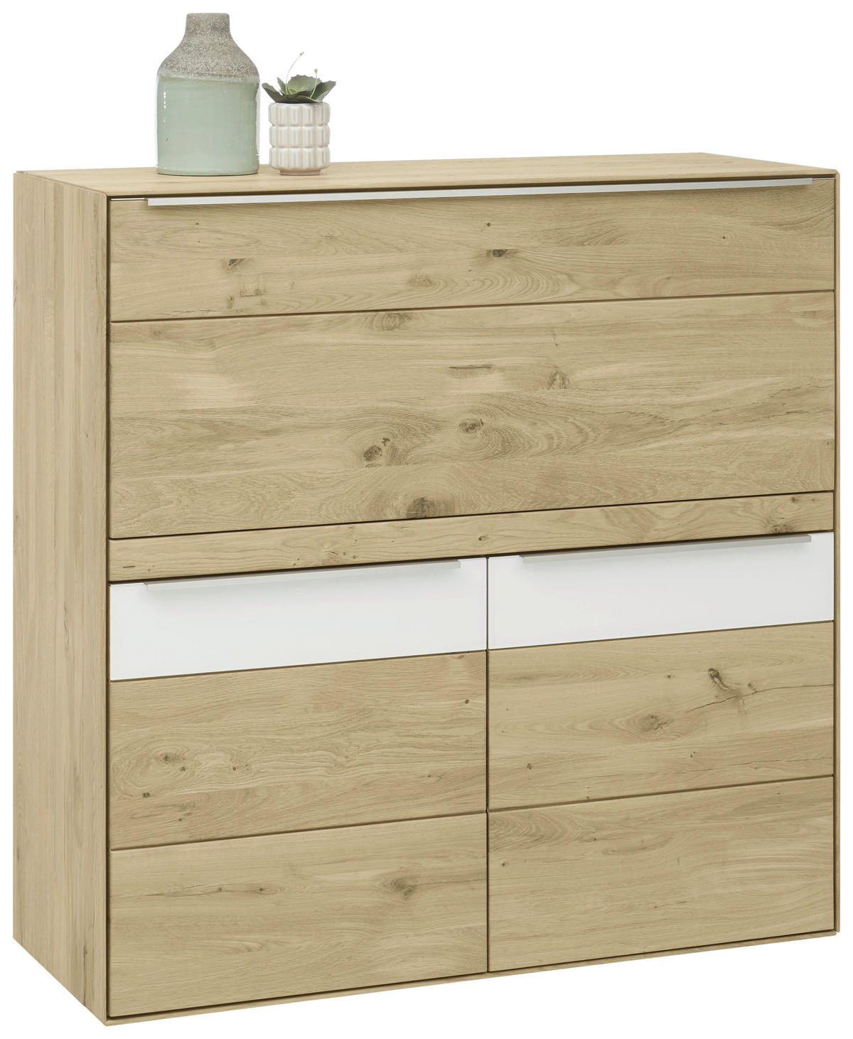 SEKRETÄR  Stauraum, in verschiedenen Holzarten erhältlich  - Edelstahlfarben/Eichefarben, Natur, Leder/Glas (122/124/47cm) - Valnatura