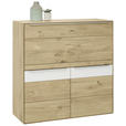 SEKRETÄR Weiß, Eichefarben 122/124/47 cm - Edelstahlfarben/Eichefarben, Natur, Leder/Glas (122/124/47cm) - Valnatura