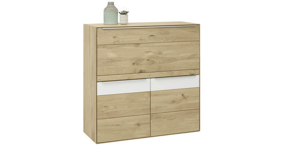SEKRETÄR Weiß, Eichefarben 122/124/47 cm - Edelstahlfarben/Eichefarben, Natur, Leder/Glas (122/124/47cm) - Valnatura