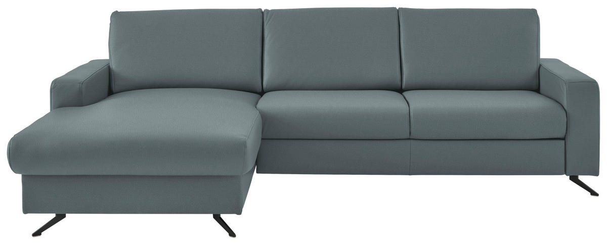 ECKSOFA in Echtleder Blaugrau  165/267 cm  - Blaugrau/Schwarz, Design, Leder/Metall (165/267cm) - Beldomo Premium