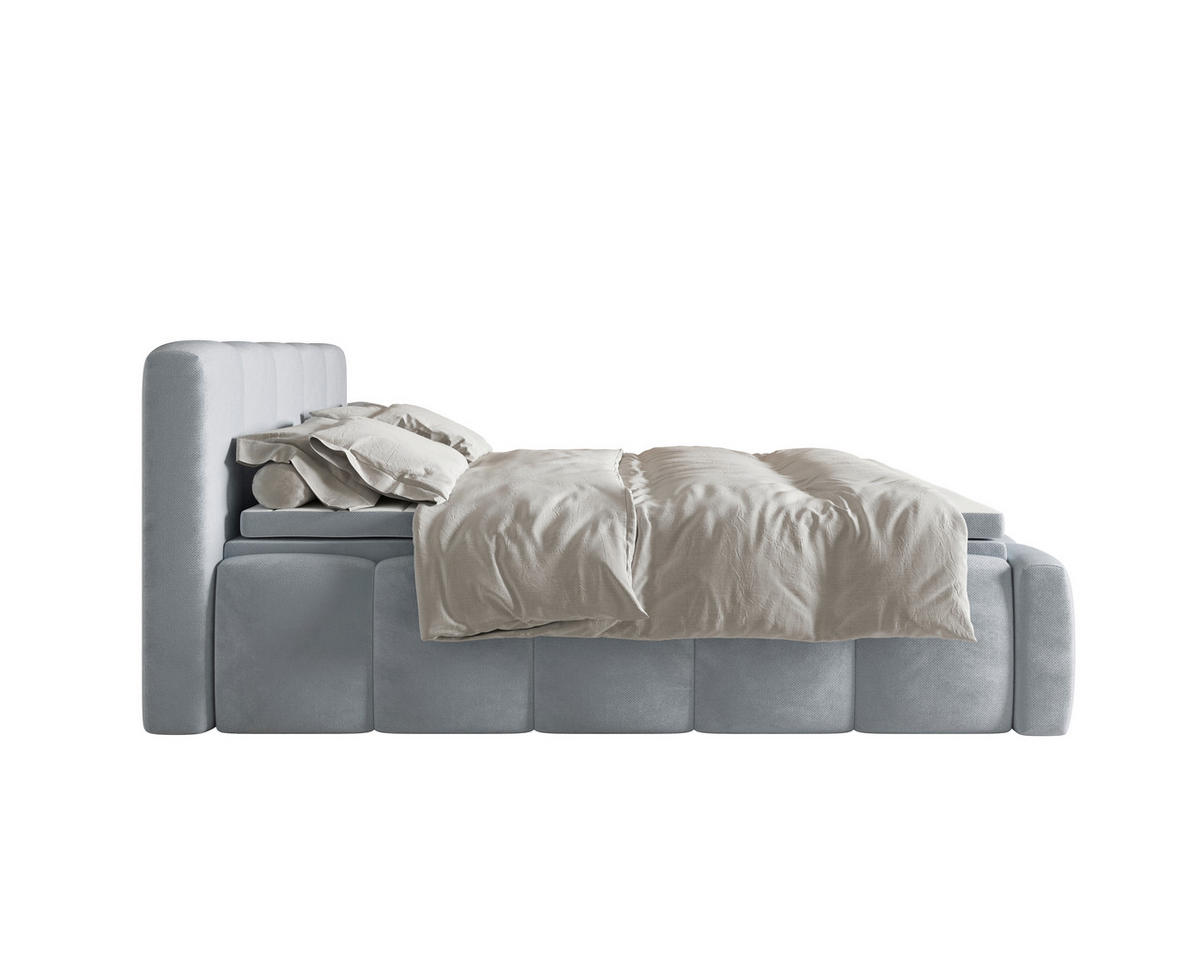 BOXBETT 140/200 cm,  in Grau, Bettkasten, Topper, H2 = mittel  - Grau, MODERN, Textil (140/200cm) - MID.YOU