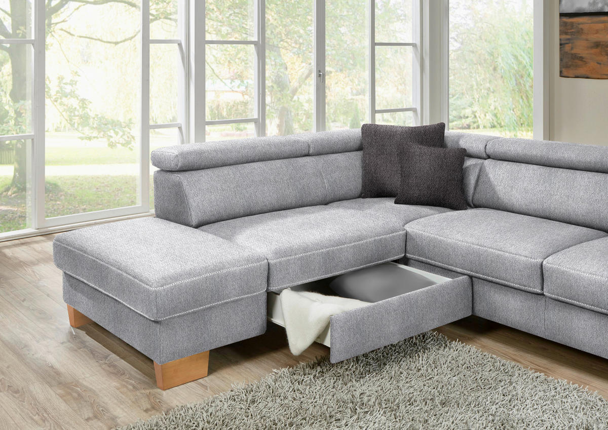 ECKSOFA  in Mikrofaser Hellgrau  273/226 cm  - Eichefarben/Beige, Natur, Holz/Textil (273/226cm) - Beldomo System