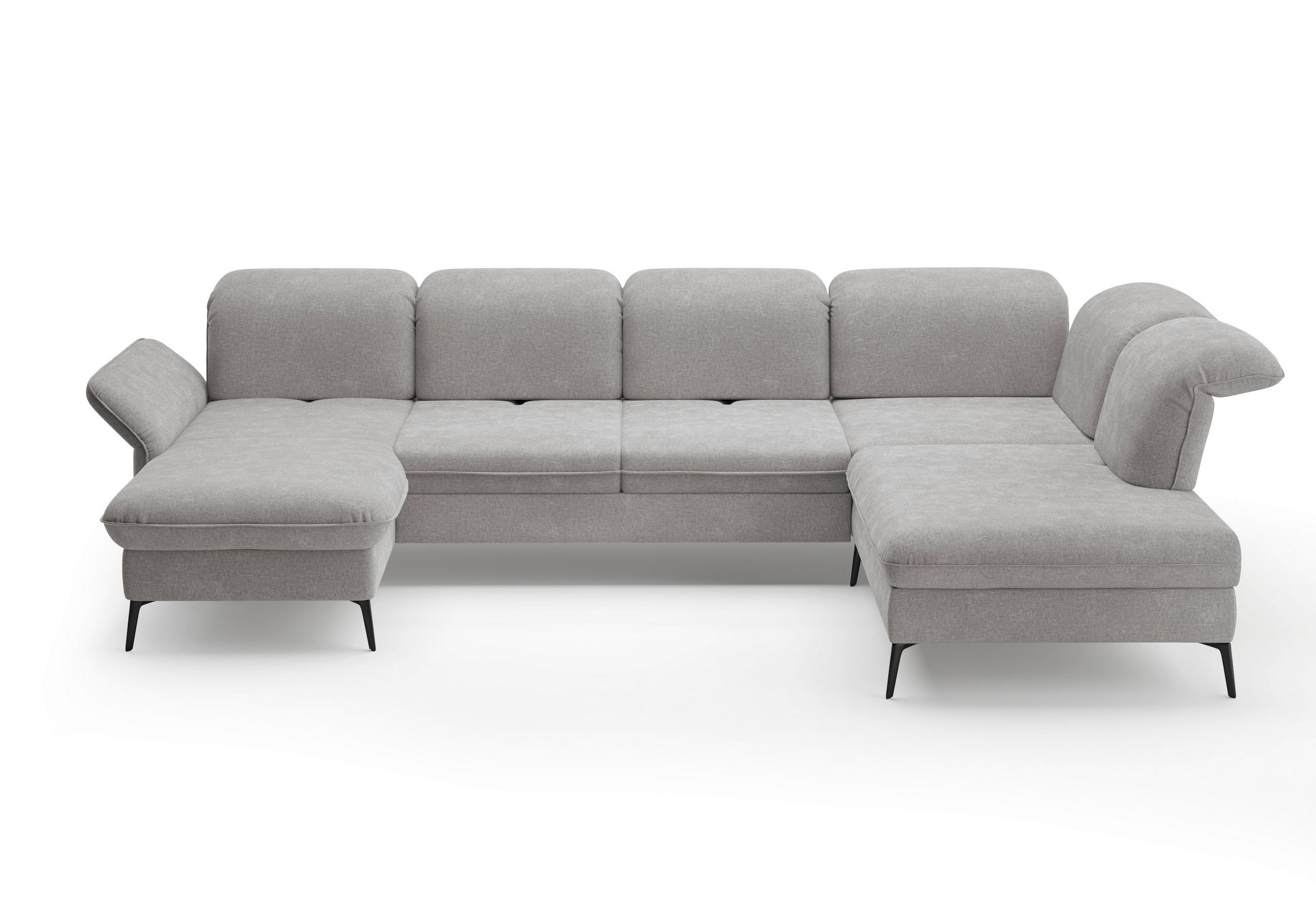WOHNLANDSCHAFT Hellgrau Flachgewebe  - Hellgrau/Schwarz, KONVENTIONELL, Textil/Metall (198/359/231cm) - Sit & More