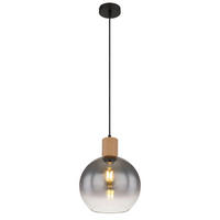 HÄNGELEUCHTE 25/120 cm    - Schwarz/Naturfarben, Natur, Glas/Holzwerkstoff (25/120cm) - Globo