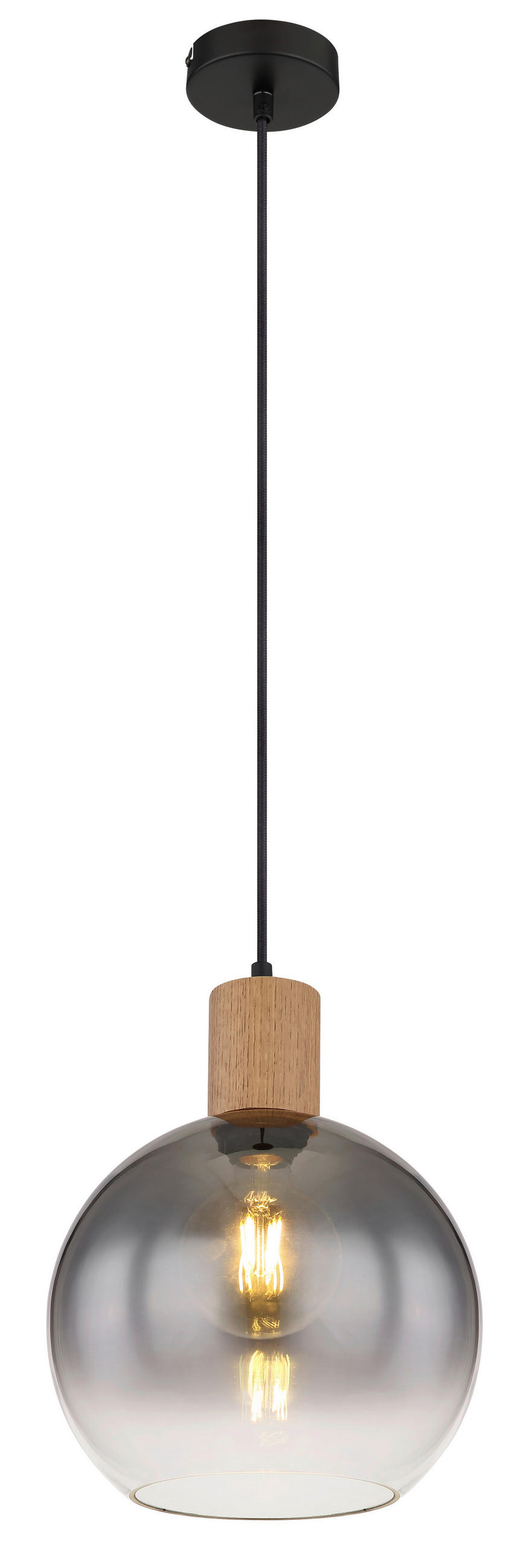 HÄNGELEUCHTE 25/120 cm    - Schwarz/Naturfarben, Natur, Glas/Holzwerkstoff (25/120cm) - Globo