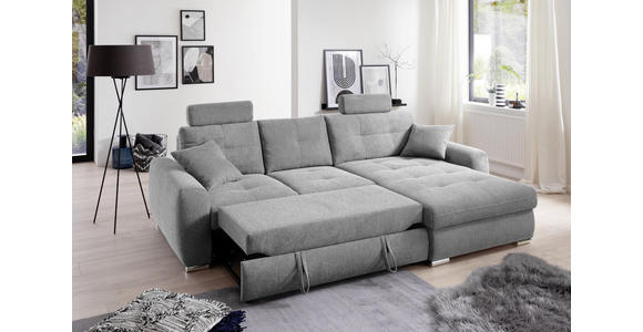 ECKSOFA in Mikrofaser Hellgrau  - Chromfarben/Hellgrau, MODERN, Kunststoff/Textil (276/193cm) - Hom`in