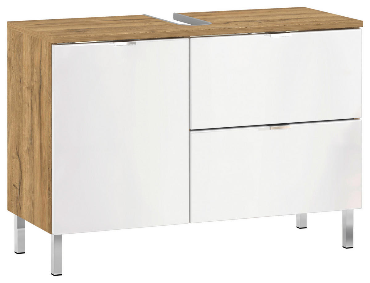 WASCHBECKENUNTERSCHRANK 80/56/34 cm  - Chromfarben/Eichefarben, KONVENTIONELL, Holzwerkstoff/Metall (80/56/34cm) - Germania