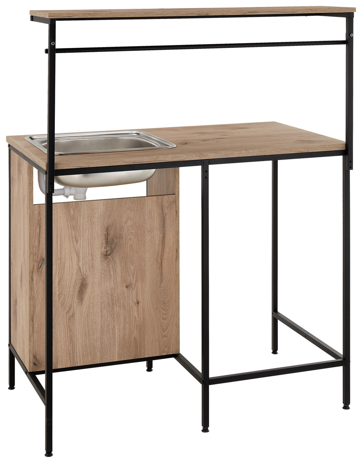 SPÜLENUNTERSCHRANK 110/140/62 cm  in Schwarz, Eichefarben  - Eichefarben/Schwarz, Basics, Holzwerkstoff/Metall (110/140/62cm) - MID.YOU