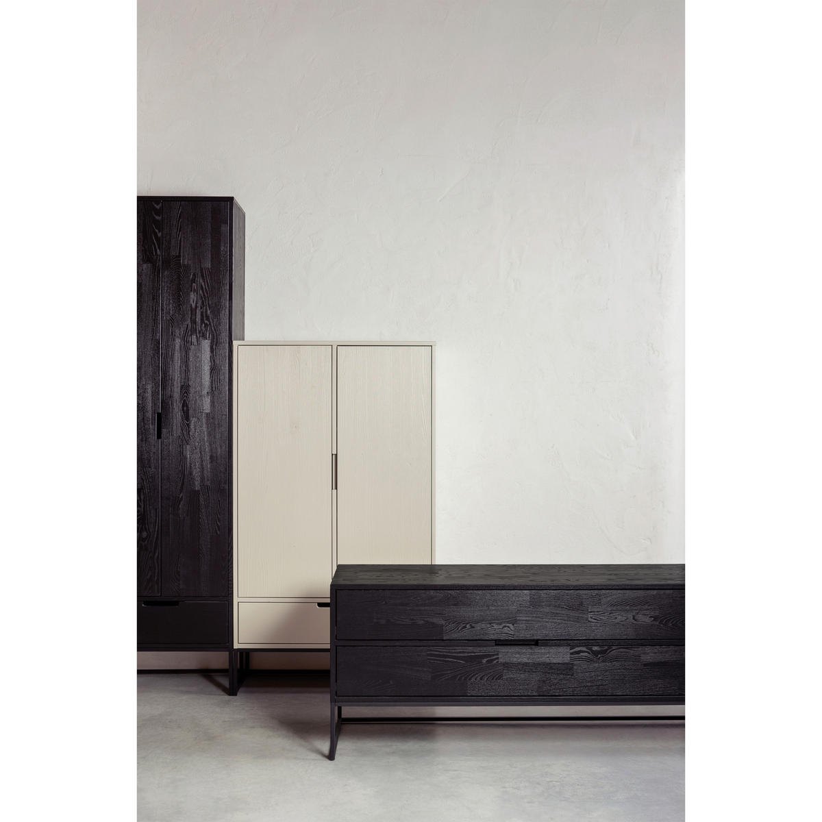 LOWBOARD Silas 180/61/44 cm 2 Schublade(n)  - Schwarz/Grau, Design, Leder/Holz (180/61/44cm) - Livetastic