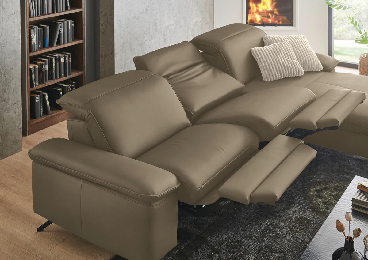 ECKSOFA  Echtleder Schlammfarben  - Schlammfarben/Schwarz, Design, Leder/Metall (307/169cm) - Beldomo Premium