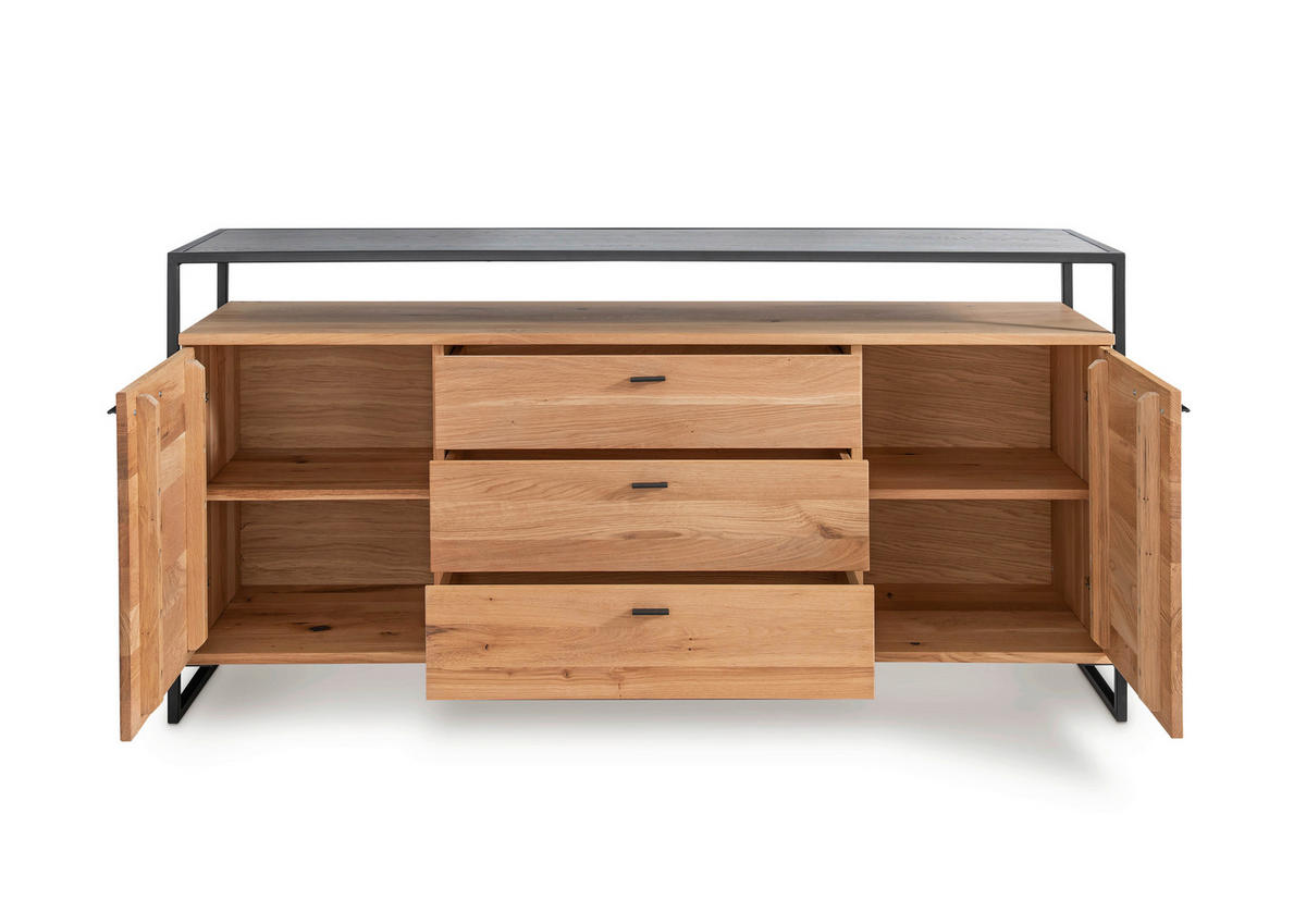 SIDEBOARD  169/83/44 cm 3 Schublade(n)  - Eichefarben/Schwarz, Design, Holz/Metall (169/83/44cm) - Linea Natura
