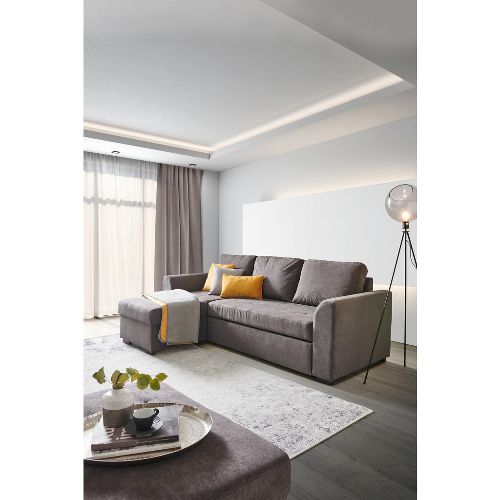 Thumbnail - Xora Ecksofa, Dunkelgrau, Textil, 3-Sitzer, Füllung: Schaumstoff, seitenverkehrt montierbar, L-Form, 243x155 cm, Typenau...