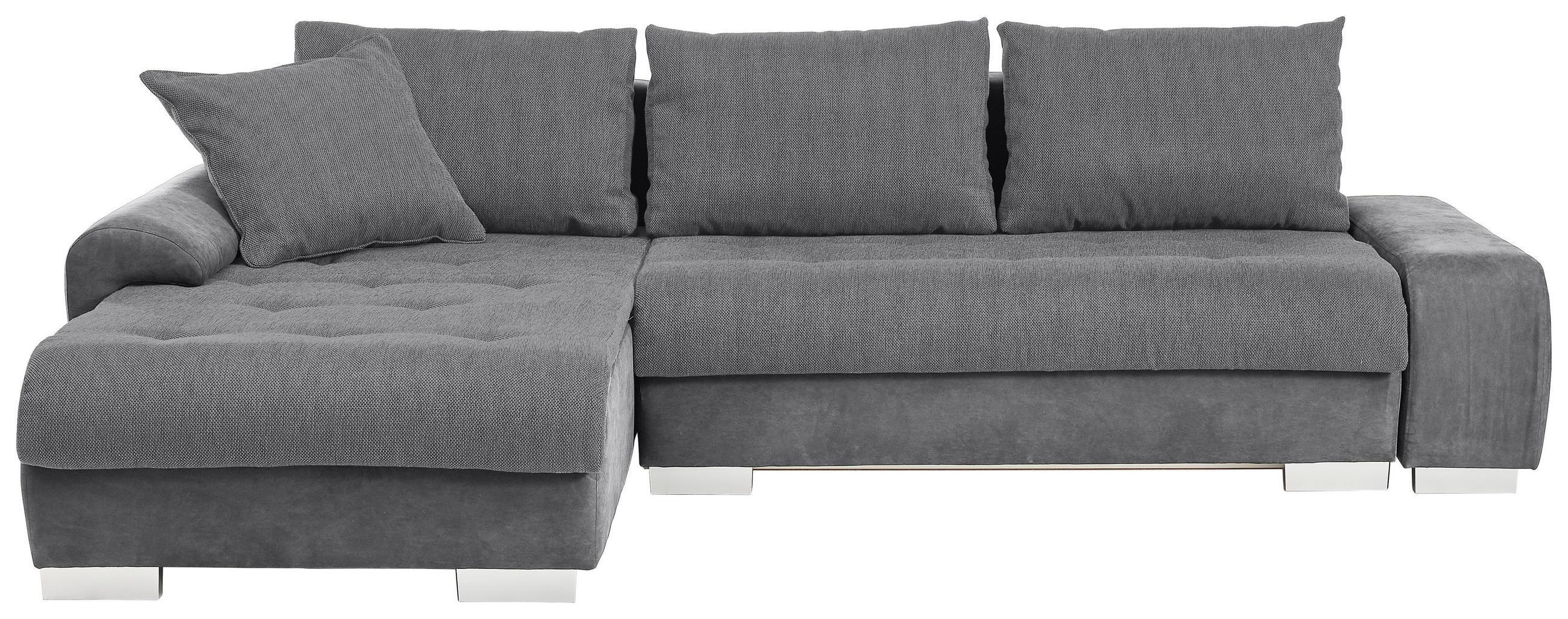 ECKSOFA Grau, Dunkelgrau Webstoff, Flachgewebe  - Dunkelgrau/Alufarben, Design, Kunststoff/Textil (198/278cm) - Carryhome