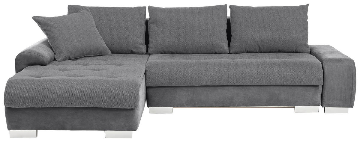 ECKSOFA Grau, Dunkelgrau Webstoff, Flachgewebe  - Dunkelgrau/Alufarben, Design, Kunststoff/Textil (198/278cm) - Carryhome