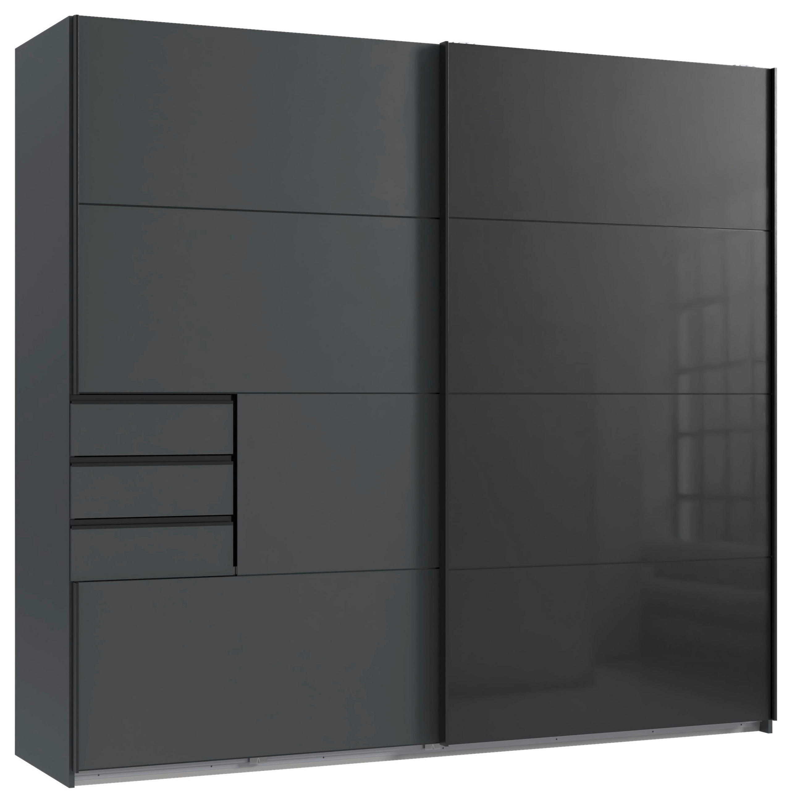 SCHWEBETÜRENSCHRANK Schwarz, Graphitfarben  - Schwarz/Graphitfarben, Design, Glas/Holzwerkstoff (225/208/64cm) - Carryhome