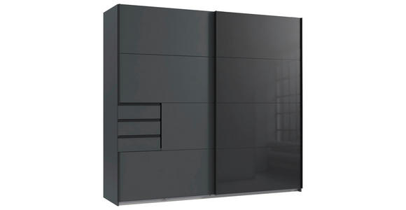 SCHWEBETÜRENSCHRANK  in Graphitfarben, Schwarz  - Schwarz/Graphitfarben, Design, Glas/Holzwerkstoff (225/208/64cm) - Carryhome
