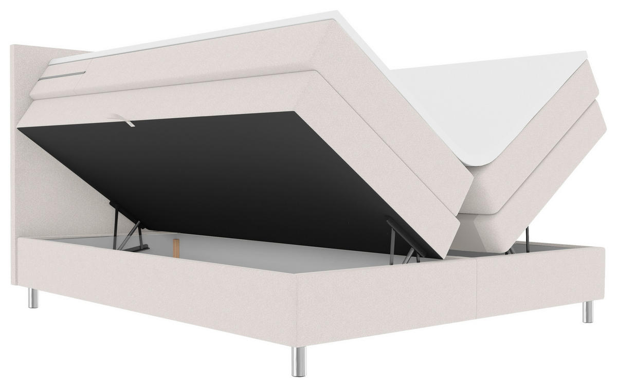 BOXSPRINGBETT 200/200 cm,  in Creme, Bettkasten, Topper, Matratzen, H3 = fest  - Chromfarben/Creme, KONVENTIONELL, Kunststoff/Textil (200/200cm) - Boxxx