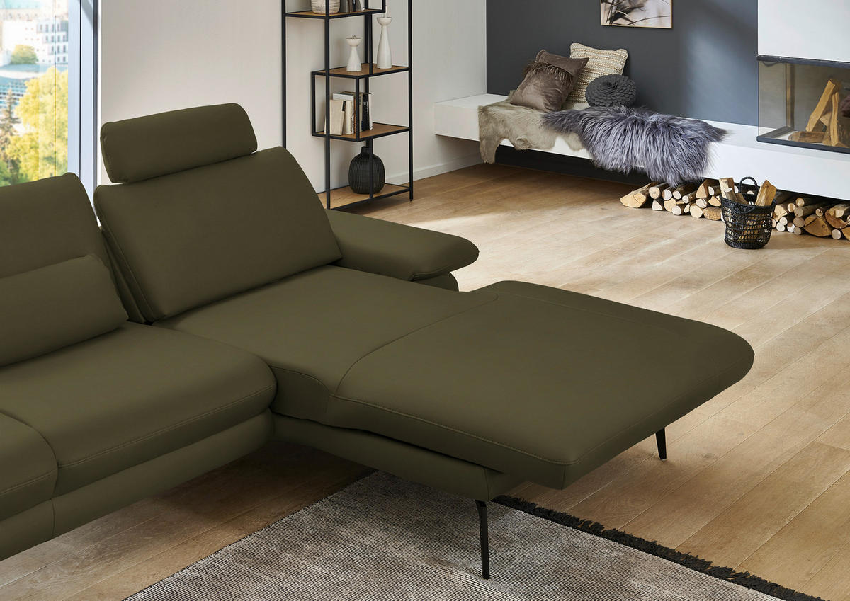 ECKSOFA in Echtleder Olivgrün  - Schwarz/Olivgrün, Design, Leder/Metall (310/180cm) - Dieter Knoll