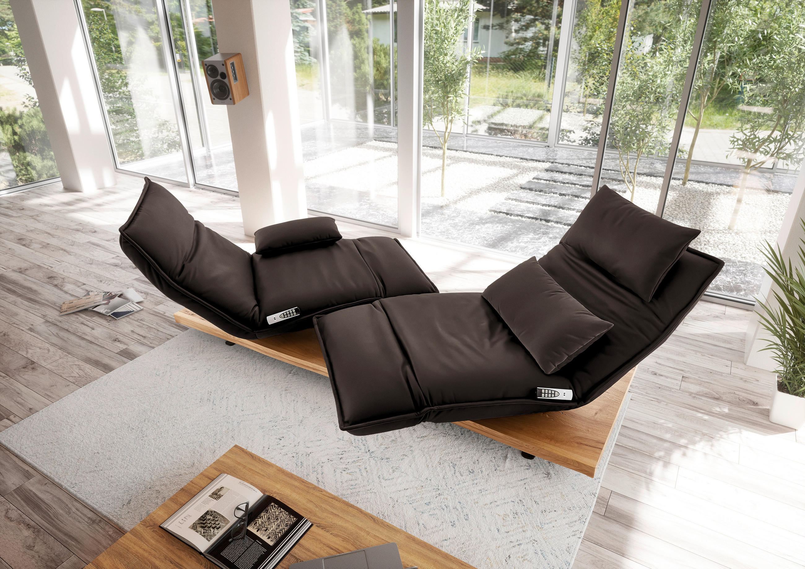 2-SITZER-SOFA in Leder Braun  - Eichefarben/Schwarz, Natur, Leder/Holz (240/63/115cm) - Koinor