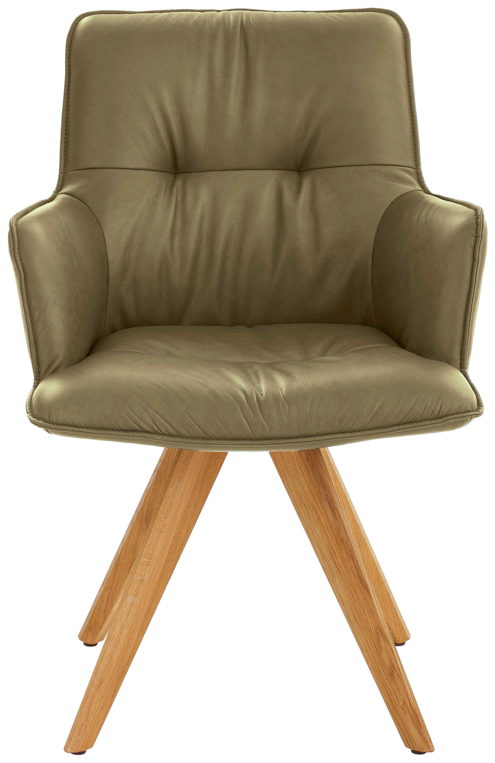 ARMLEHNSTUHL  in Echtleder pigmentiert  - Eichefarben/Olivgrün, Design, Leder/Holz (59/89/63cm) - Dieter Knoll