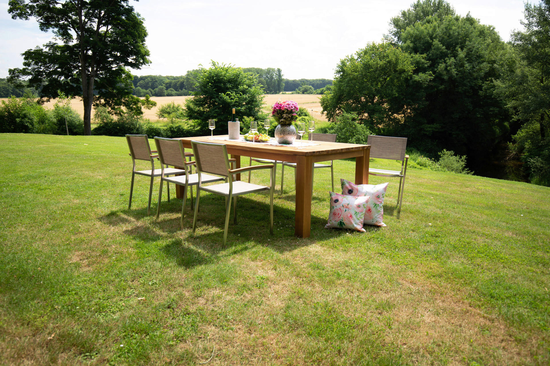 GARTENSET beschichtet Akazie Edelstahl  - Sandfarben/Anthrazit, Basics, Holz/Textil (180/78/90cm)