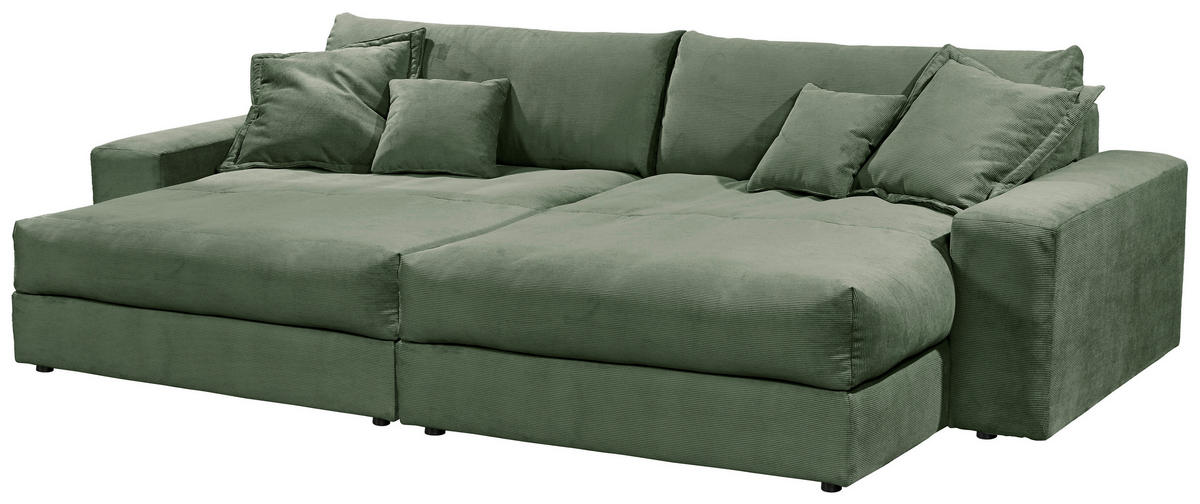 BIGSOFA KAMIL Cord Grün  - Schwarz/Grün, MODERN, Kunststoff/Textil (300/70/180cm) - Livetastic