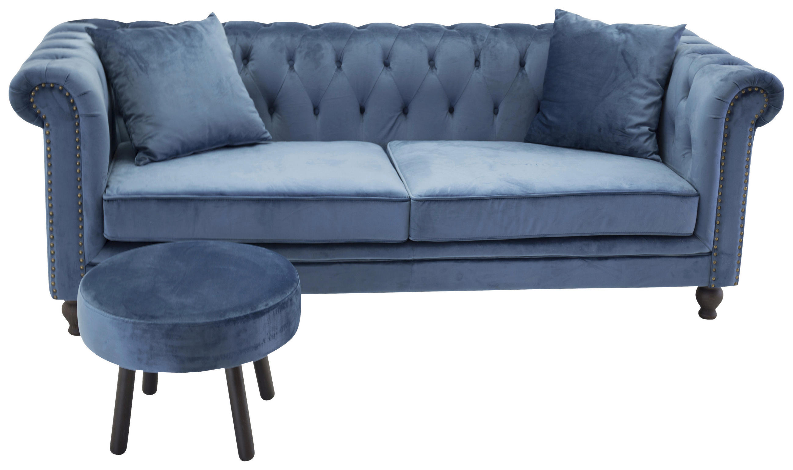 CHESTERFIELD-SOFA Samt Blau - Blau, Design, Textil/Metall (217/80/88cm) - Livetastic