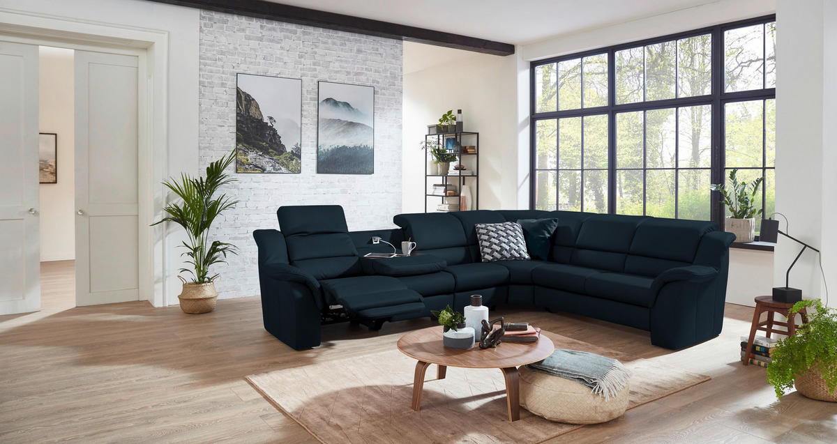 ECKSOFA  in Echtleder Dunkelblau  324/260 cm  - Chromfarben/Dunkelblau, KONVENTIONELL, Leder/Kunststoff (324/260cm) - Cantus