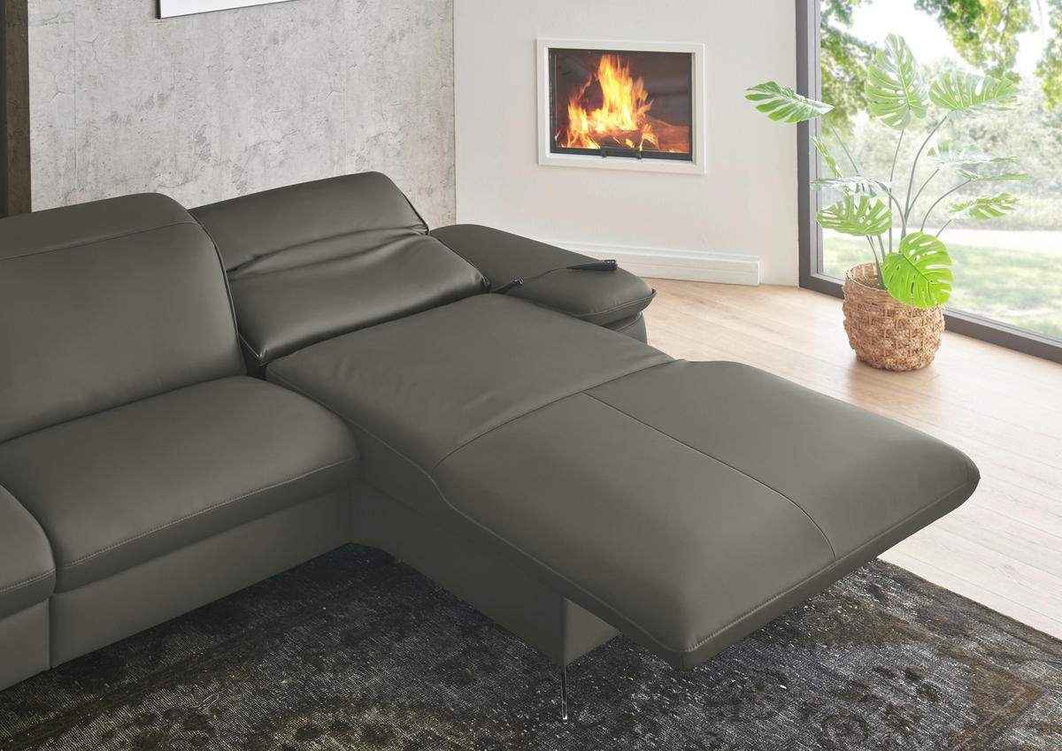 ECKSOFA  Echtleder Dunkelgrau  - Dunkelgrau/Schwarz, Design, Leder/Metall (307/169cm) - Beldomo Premium