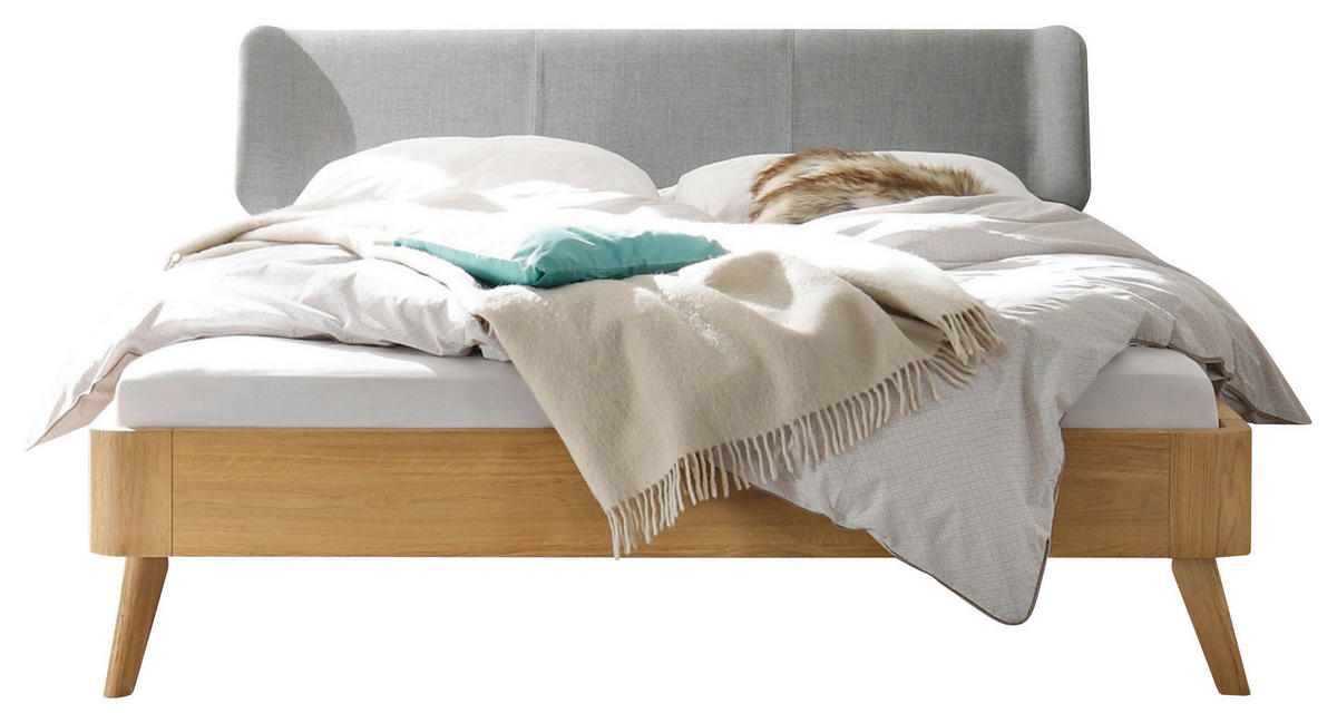 BETT 180/200 cm  in Grau, Eichefarben  - Eichefarben/Grau, Design, Holz/Textil (180/200cm) - Hasena