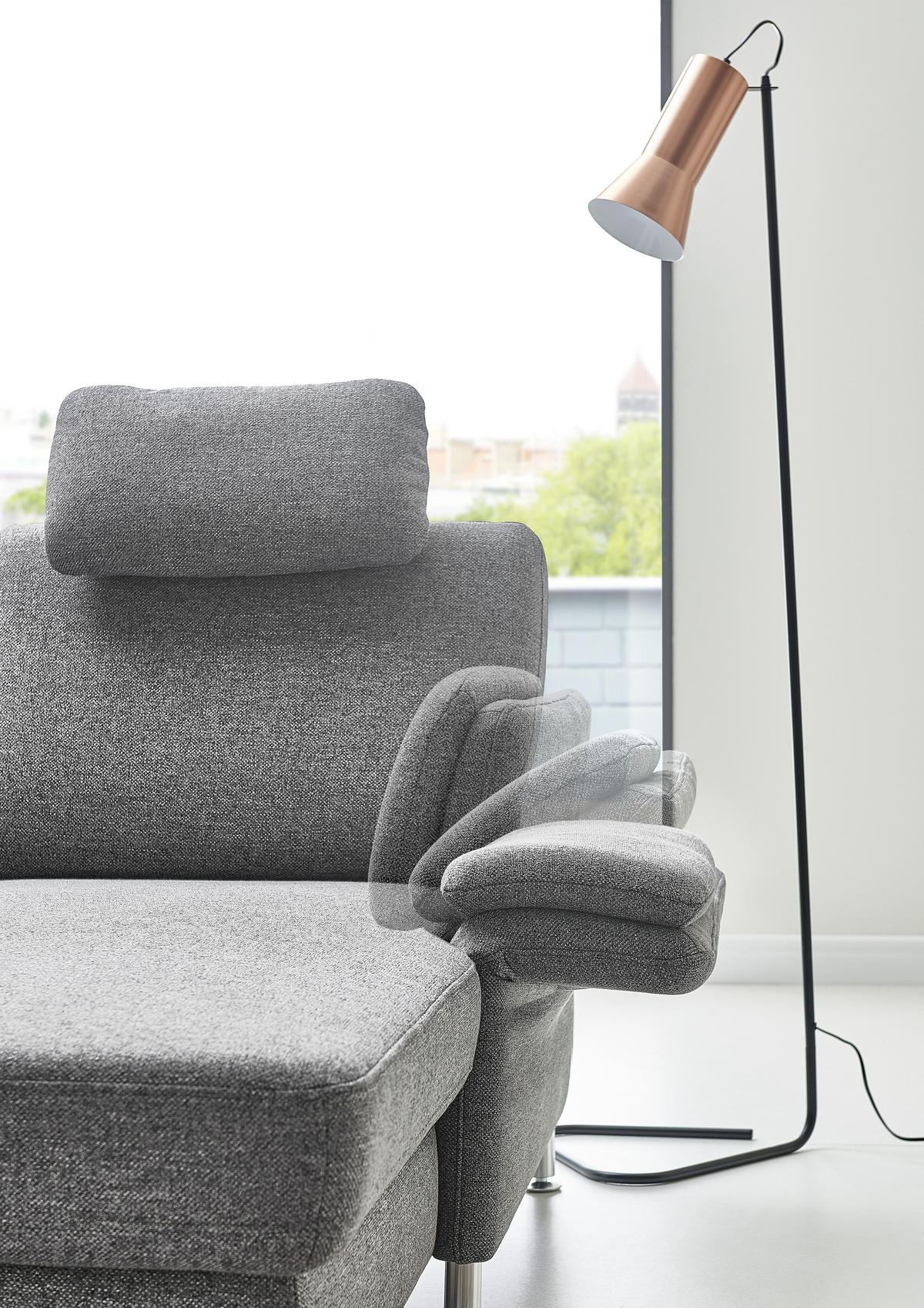 WOHNLANDSCHAFT in Flachgewebe Grau  - Chromfarben/Grau, Konventionell, Textil/Metall (168/305/200cm) - Beldomo System