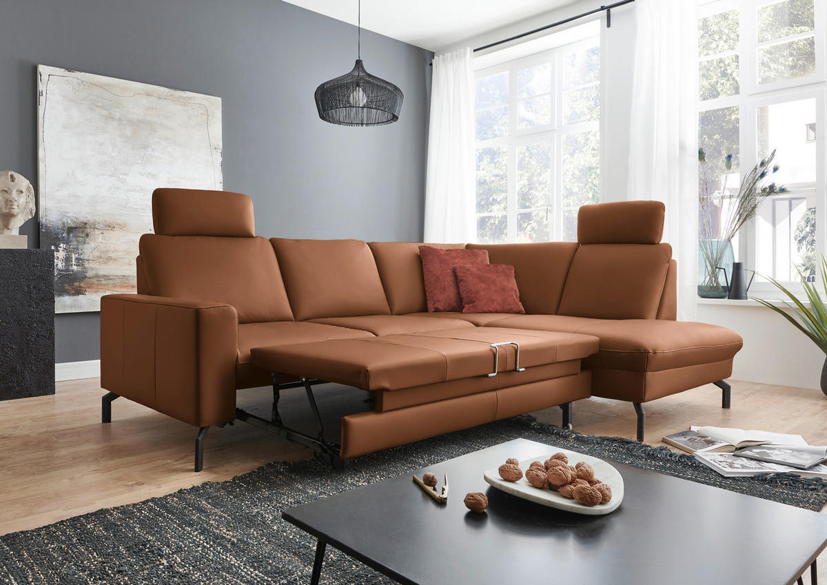ECKSOFA Echtleder Hellbraun  - Hellbraun/Schwarz, Design, Leder/Metall (250/194cm) - Beldomo Premium