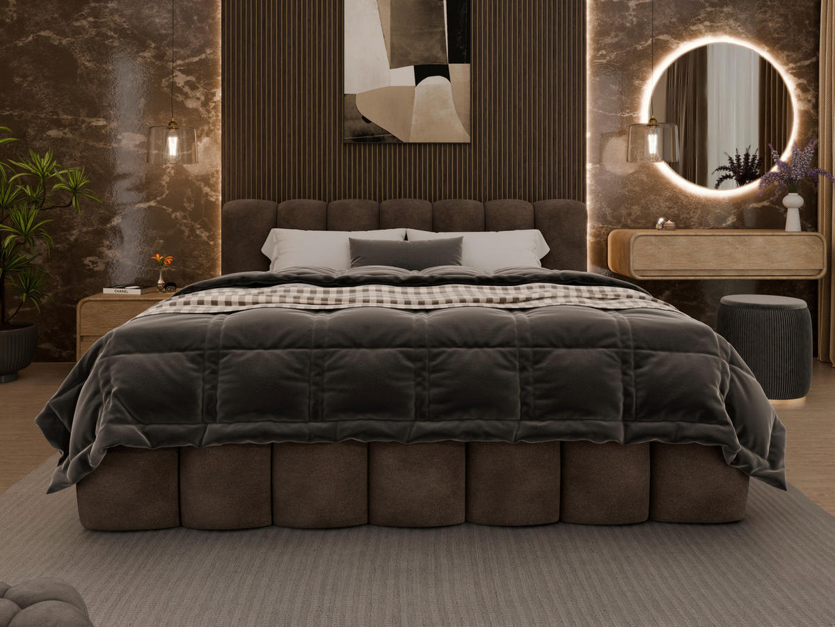 POLSTERBETT 180/200 cm  in Braun  - Schwarz/Braun, Trend, Kunststoff/Textil (180/200cm) - Esposa