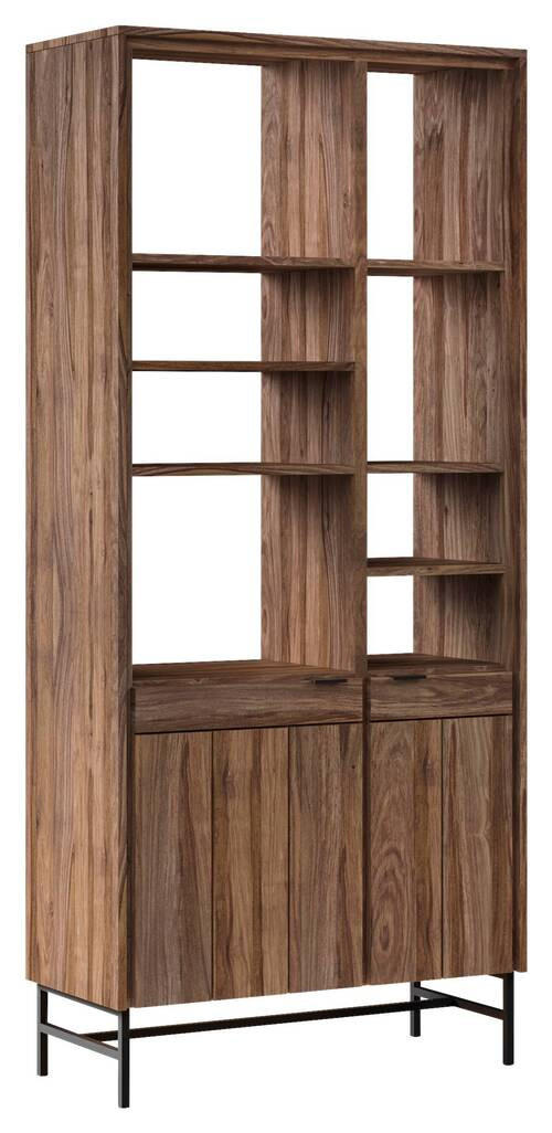 REGAL Sheesham massiv Braun, Honig  - Schwarz/Braun, Design, Holz/Metall (82,2/184,1/38cm) - Carryhome