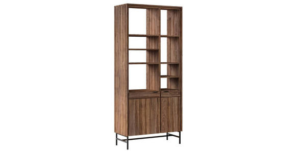 REGAL Holz, Metall Sheesham massiv Braun, Honig  - Schwarz/Braun, Design, Holz/Metall (82,2/184,1/38cm) - Carryhome