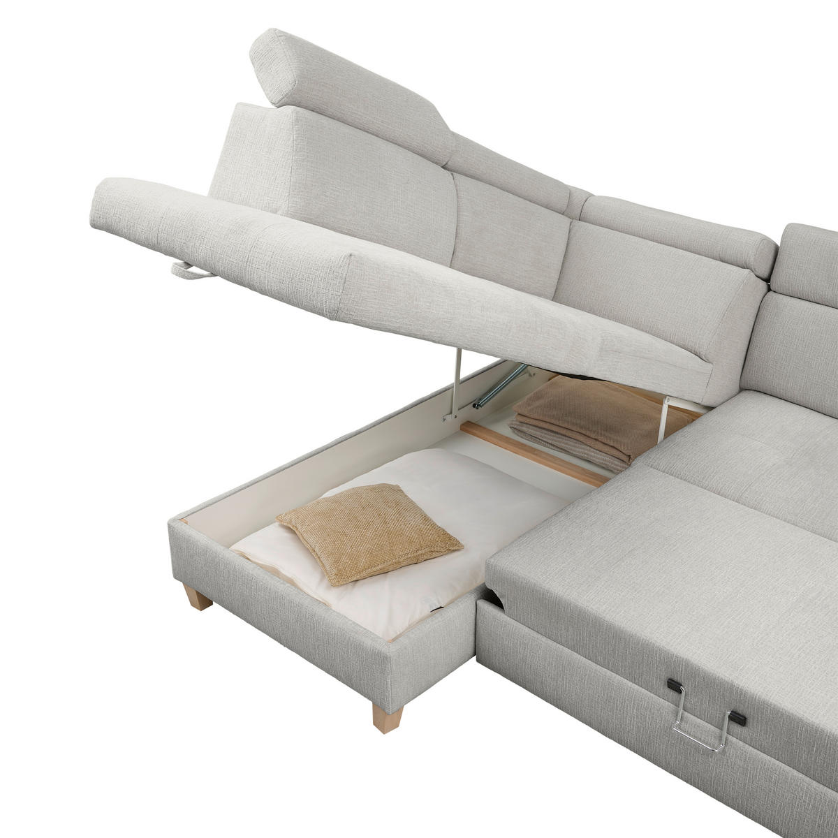 ECKSOFA inkl. Funktionen Grau Samt  - Grau, Design, Holz/Textil (206/261cm) - Venda