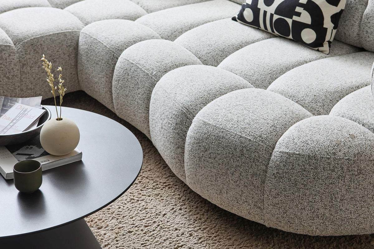 ECKSOFA in Webstoff Greige  - Greige/Schwarz, Design, Holz/Textil (183/284cm) - Welnova