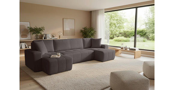 Wohnlandschaft inkl. Funktion Anthrazit Cord  - Anthrazit/Schwarz, KONVENTIONELL, Textil (146/317/146cm) - Xora