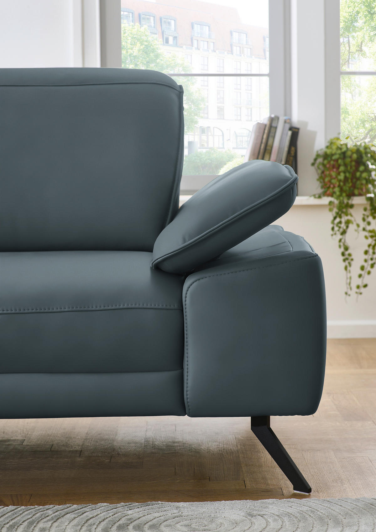 ECKSOFA in Echtleder Grau  - Schwarz/Grau, Design, Leder/Metall (193/332cm) - Dieter Knoll