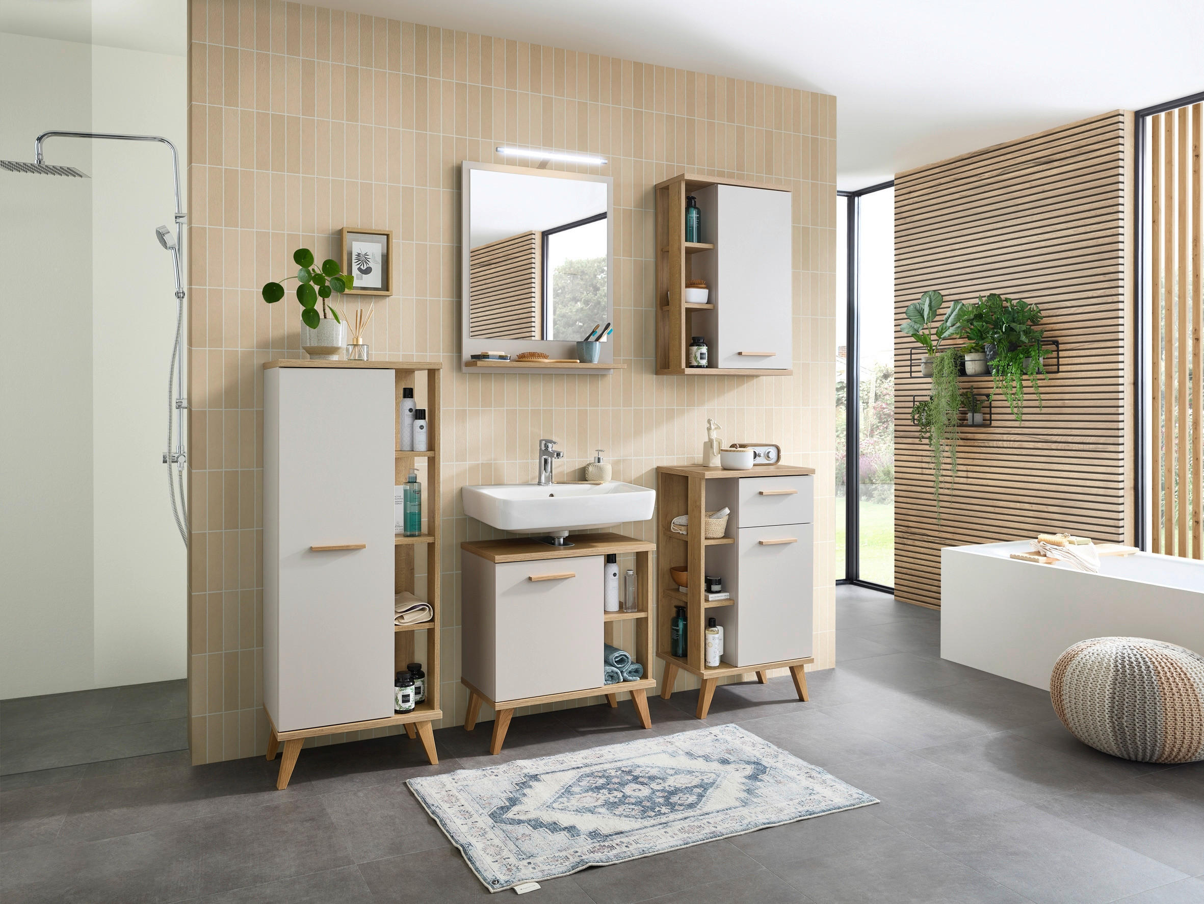 BADEZIMMERSPIEGEL 60/74,5/15,5 cm  - Kaschmir/Eichefarben, Design, Holzwerkstoff (60/74,5/15,5cm) - Xora