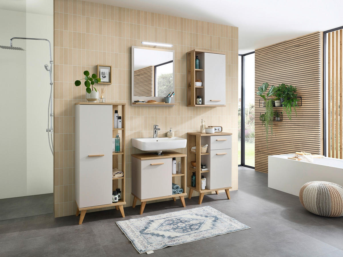 HÄNGESCHRANK 50,5/74,5/20,5 cm  - Kaschmir/Eichefarben, Design, Glas/Holzwerkstoff (50,5/74,5/20,5cm) - Xora
