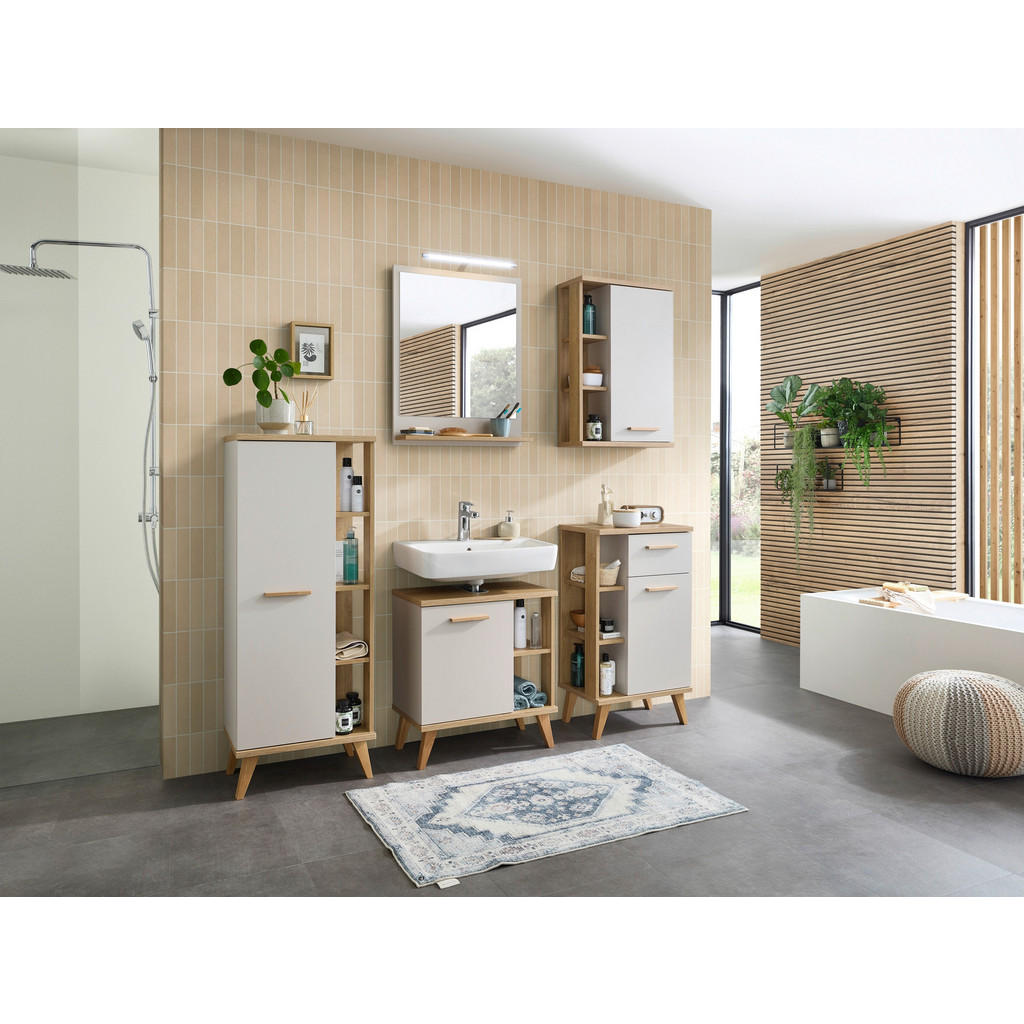 Thumbnail - Xora Badezimmerspiegel Salvie, Eiche, Kaschmir, Holzwerkstoff, rechteckig, 60x74.5x15.5 cm, Ablage, Badezimmer, Badezimm...