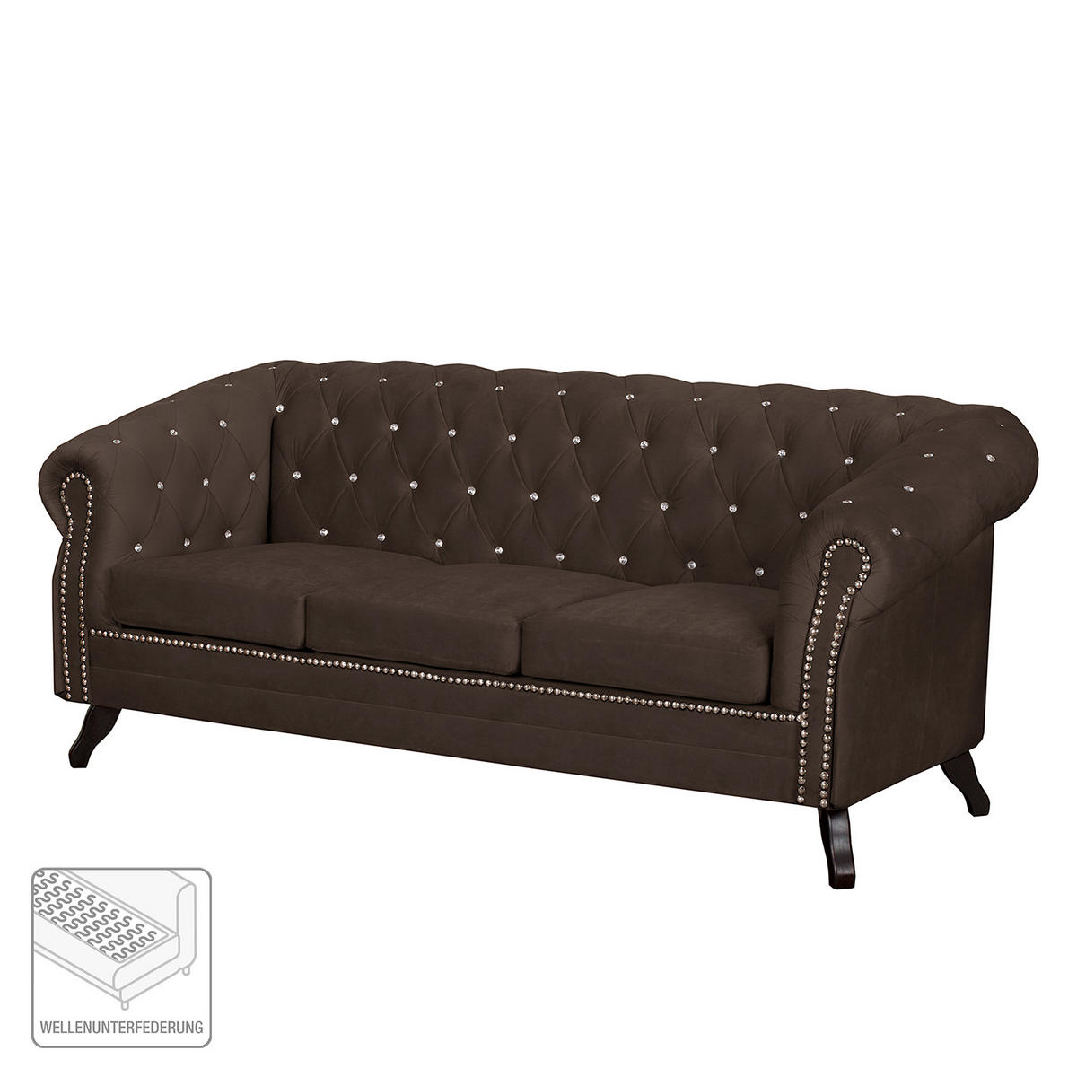 3-SITZER-SOFA GLASGOW Velours Braun  - Braun, Design, Holz/Textil (197/82/90cm) - P & B