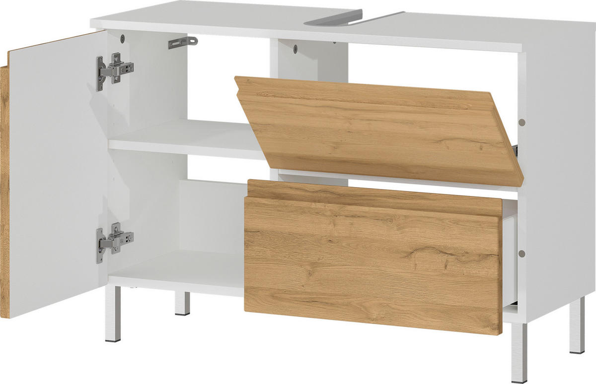 WASCHBECKENUNTERSCHRANK 80/56/34 cm  - Chromfarben/Eichefarben, MODERN, Holzwerkstoff/Metall (80/56/34cm) - Germania